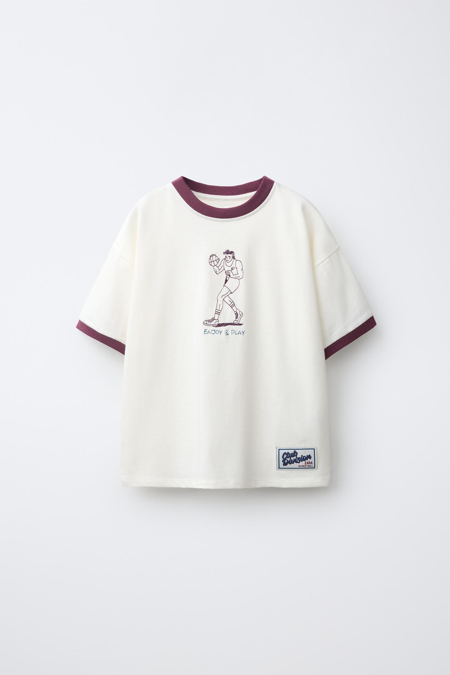 Детская футболка Zara Contrast Piping Printed, цвет: Устричный белый — фото 2
