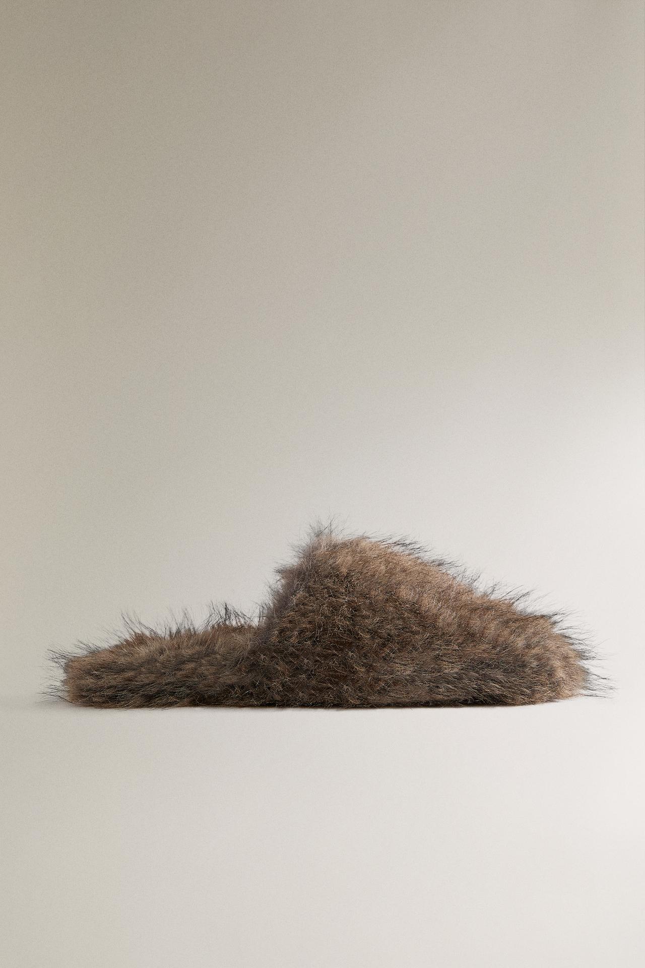 MARLED FAUX FUR SLIPPERS — Brown