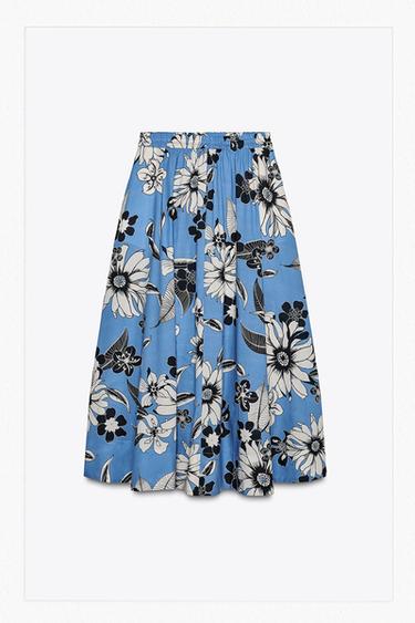 Zara ZW COLLECTION PRINTED MIDI SKIRT - Bluish