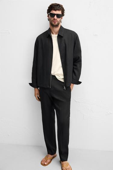 100% LINEN OVERSHIRT - Black by Zara - Image 5
