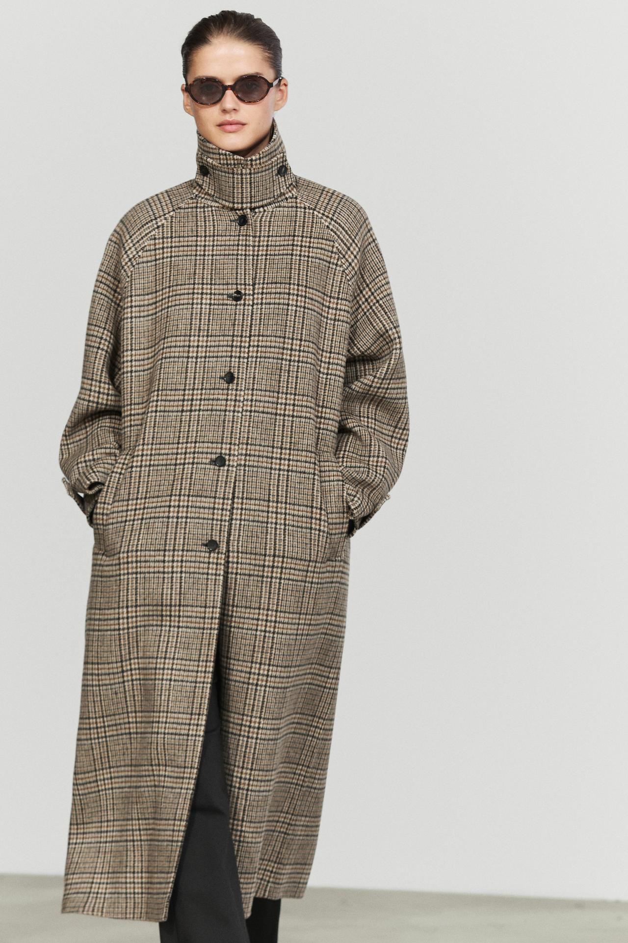 Wool blend check trench coat — Oyster-white