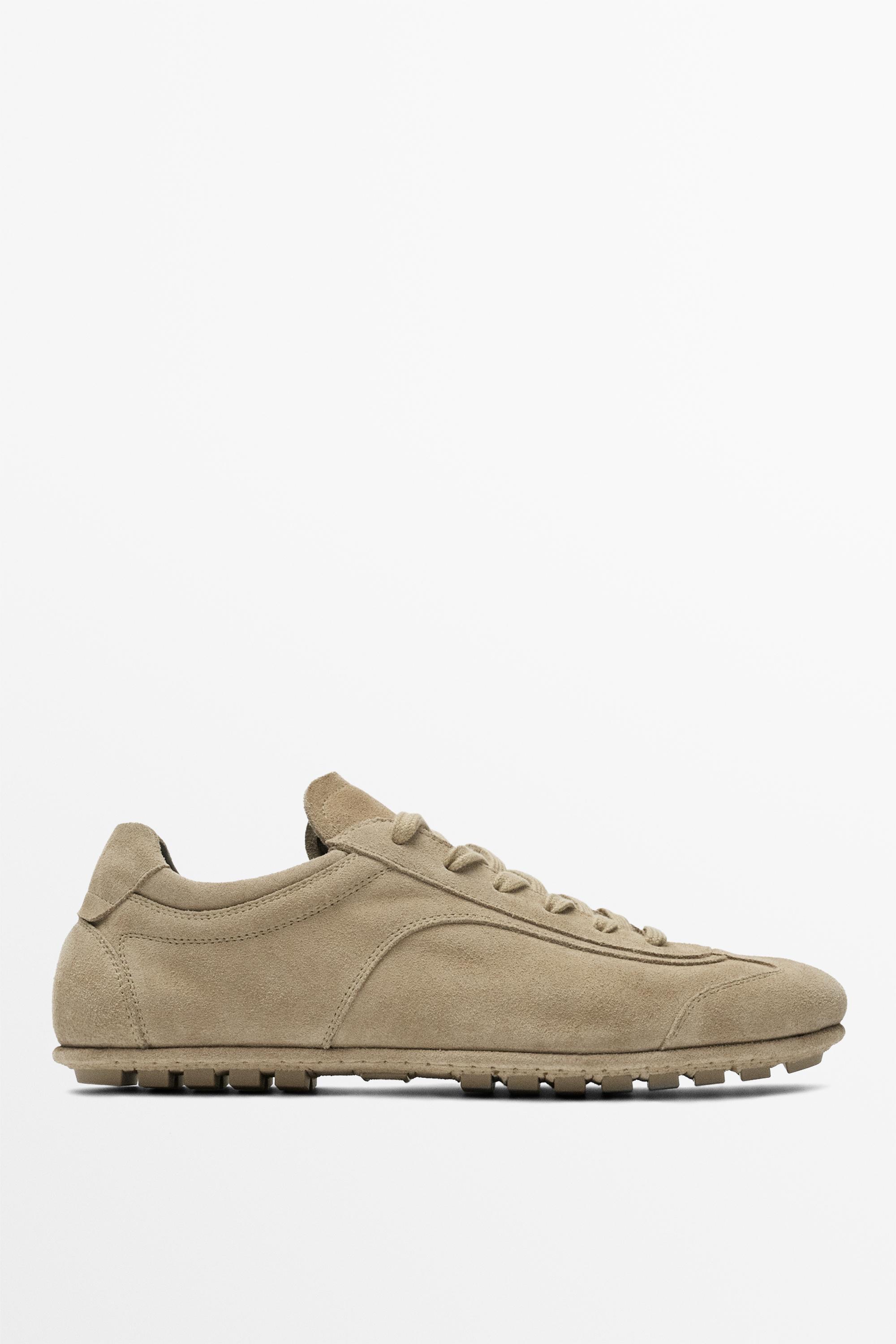 Split suede leather trainers — Sandy Brown