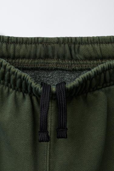 GARMENT-DYED WIDE-LEG CARGO FLEECE TROUSERS - Green by Zara - Image 2