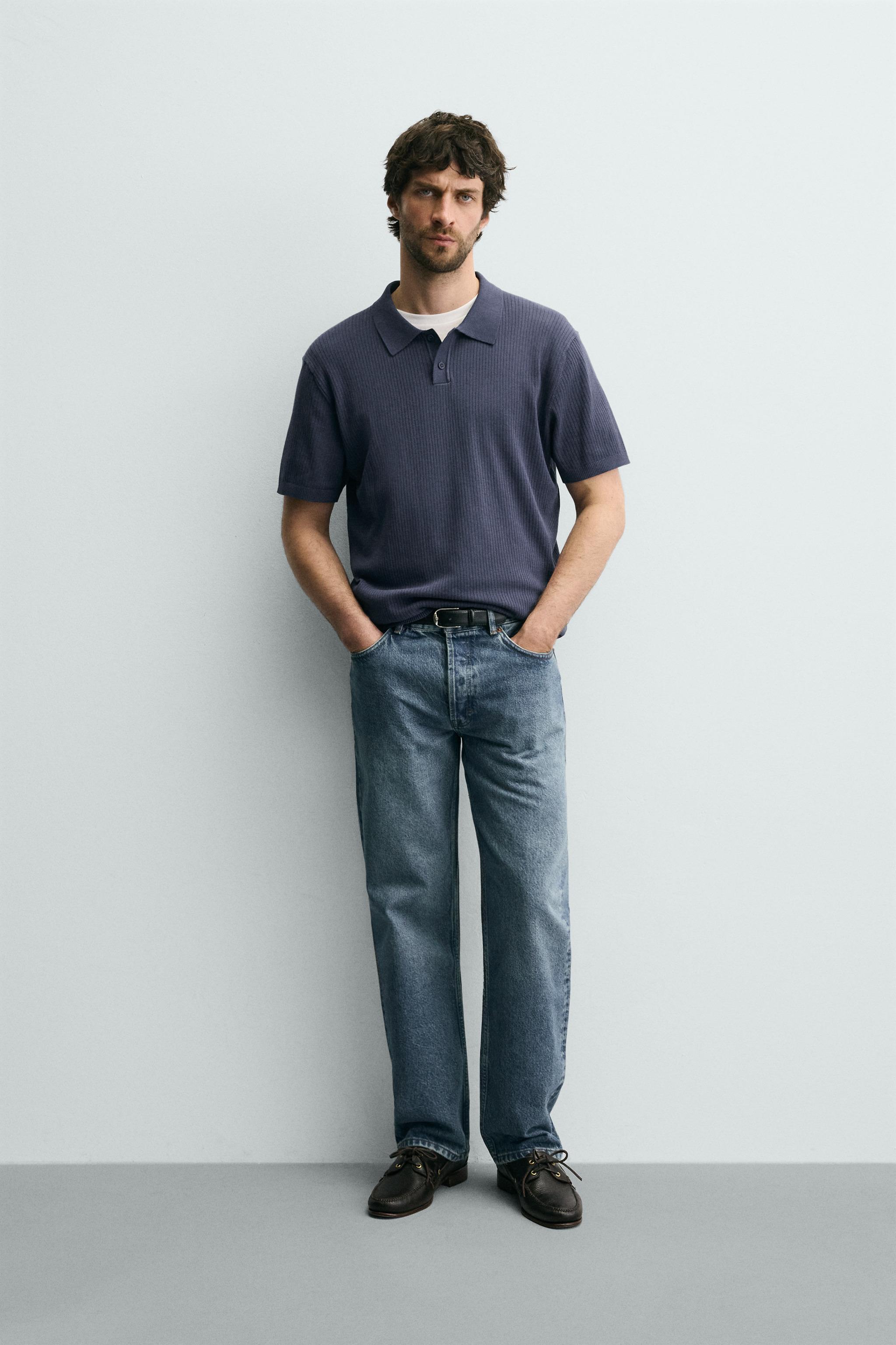RIBBED KNIT POLO SHIRT - Blue | ZARA Canada