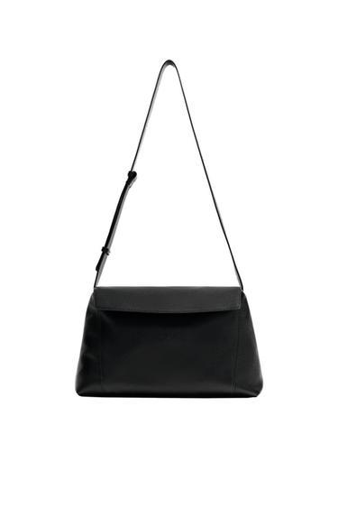Zara LARGE LEATHER CROSSBODY BAG - Black