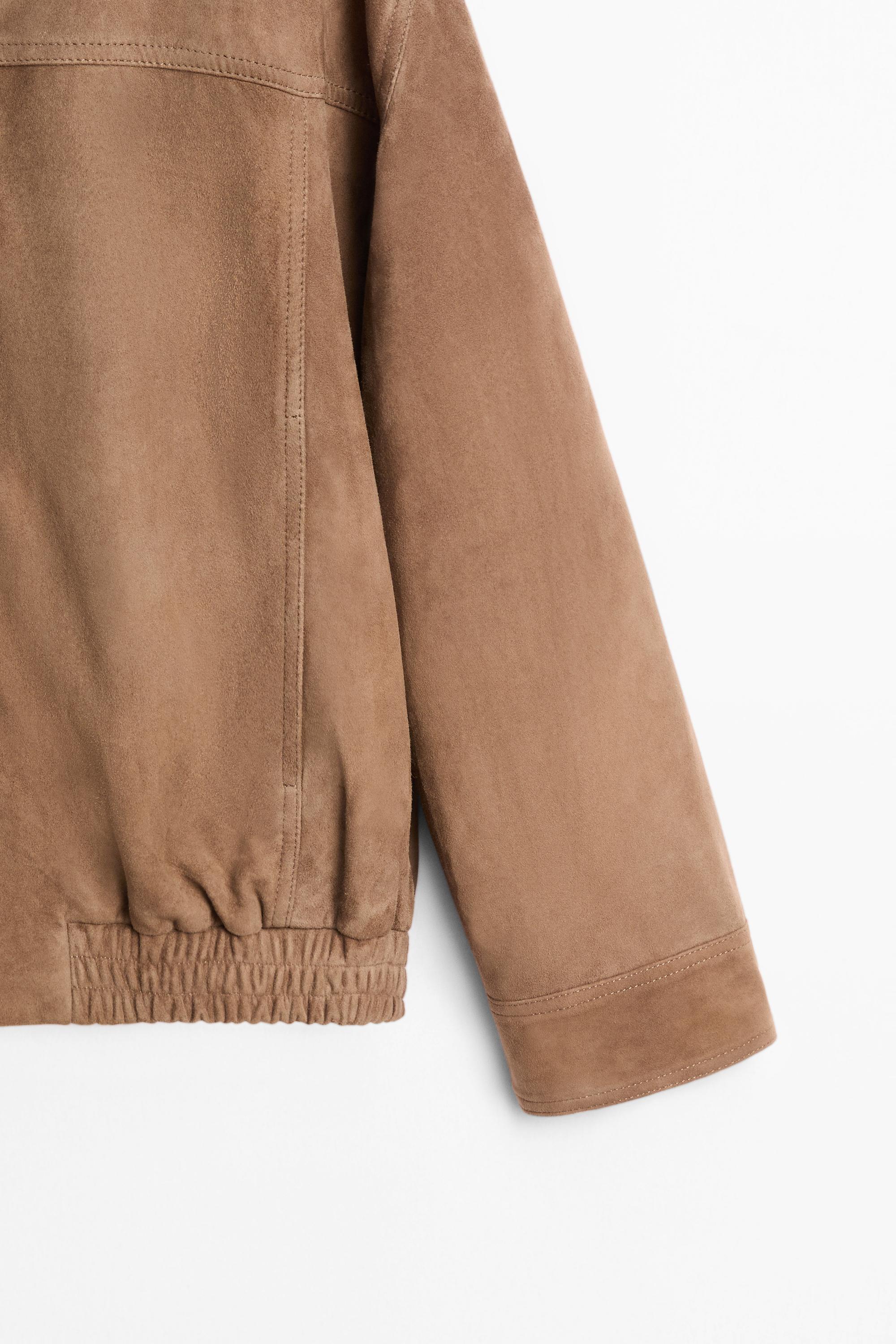 Blouson bomber en cuir daim