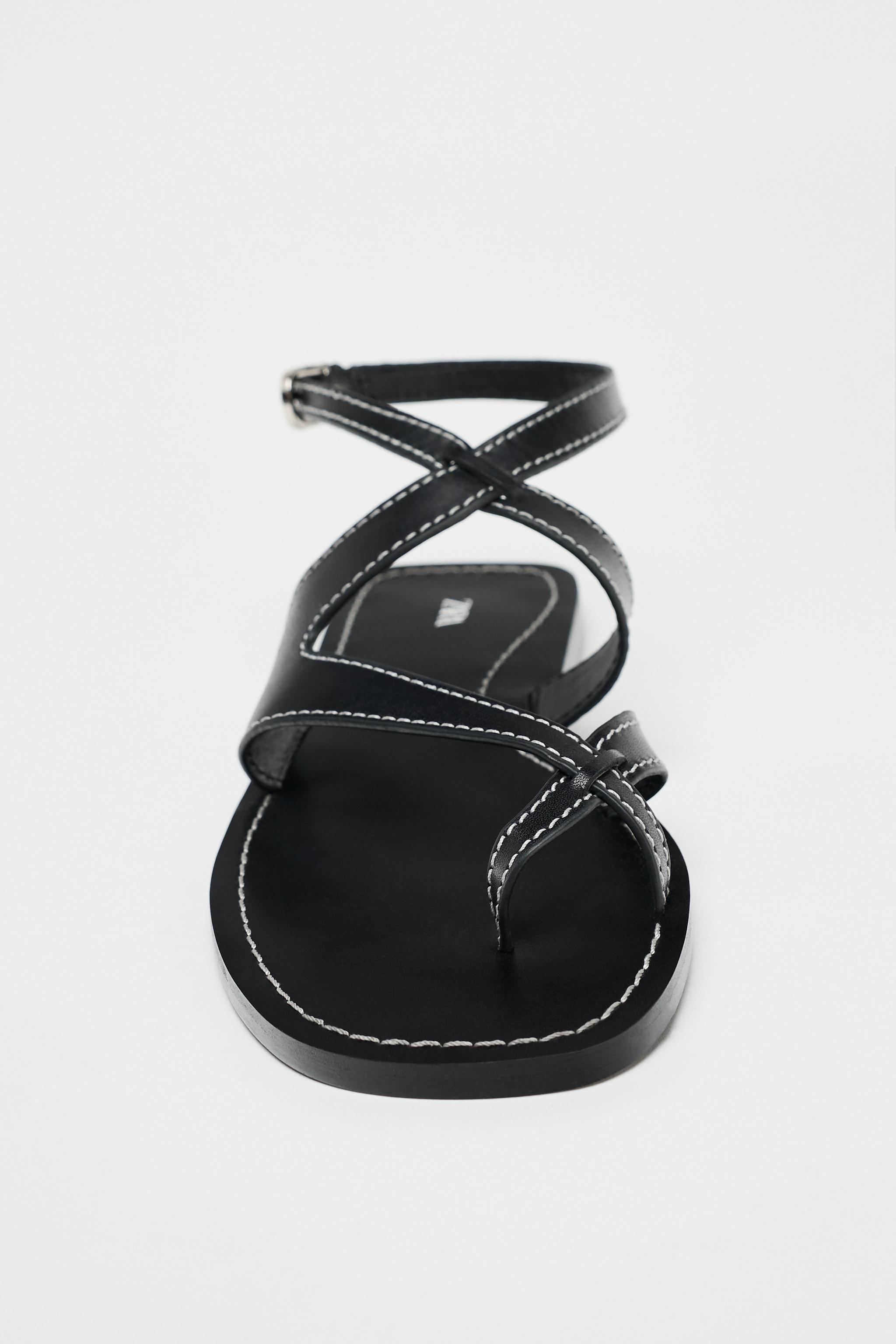 【ZARA】ストラップレザーサンダル ブラック | 1602/510/800 ストラップレザーサンダル - ブラック | ZARA Japan / 日本