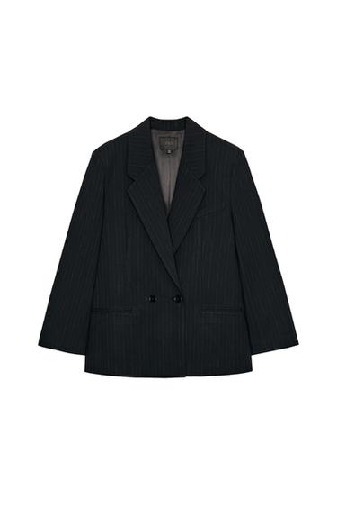 BLAZER OVERSIZE LISTRA DIPLOMÁTICA - Azul-marinho / Branco da Zara