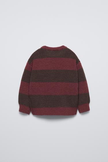 STRIPED KNIT SWEATER - Burgundy by Zara - Image 1