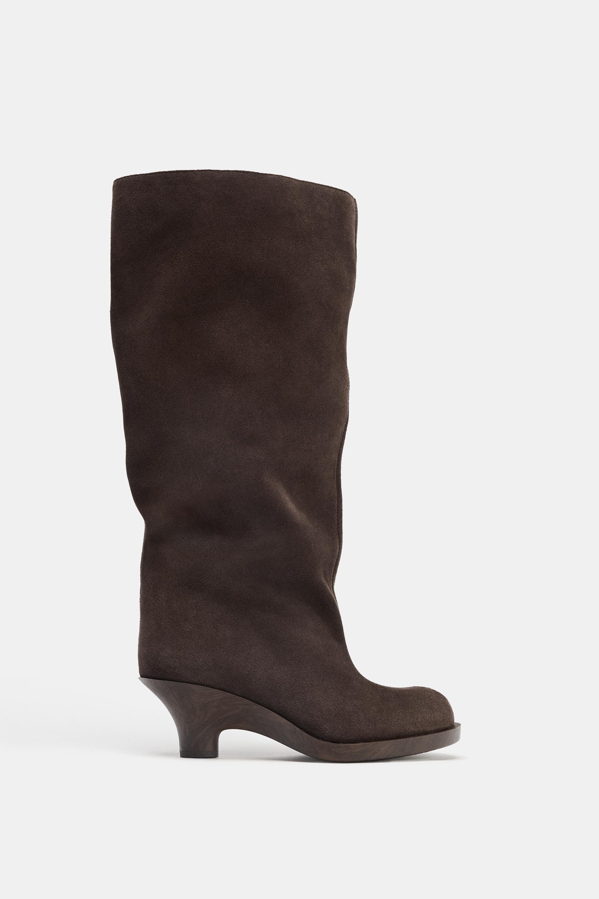 スプリットスエードキトンヒールブーツ - ブラウン | ZARA Japan / 日本