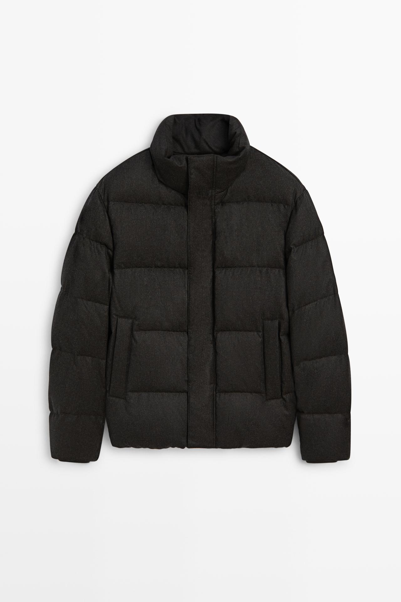 100% WOOL HIGH NECK DOWN JACKET — Leopard / Gray