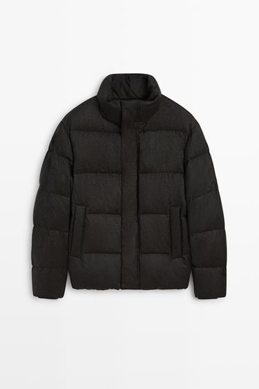100% WOOL HIGH NECK DOWN JACKET — Leopard / Gray 2
