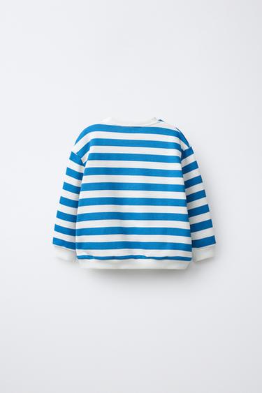 SWEAT À RAYURES ET BRODERIE CRABE - Bleu de Zara - Image 1