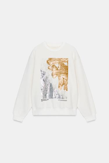 METALLIC SWEATSHIRT - Oyster-white by Zara