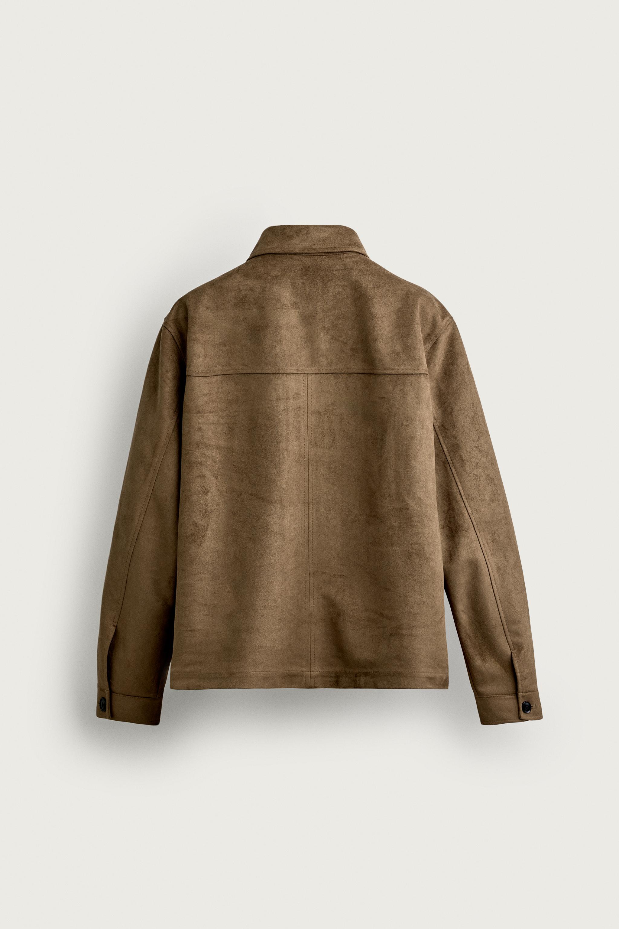 REGULAR FIT FAUX SUEDE OVERSHIRT — Brandy