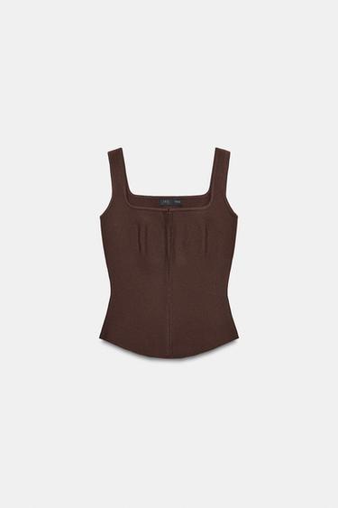 KNIT CORSETRY-INSPIRED TOP - Brown by Zara - Image 5