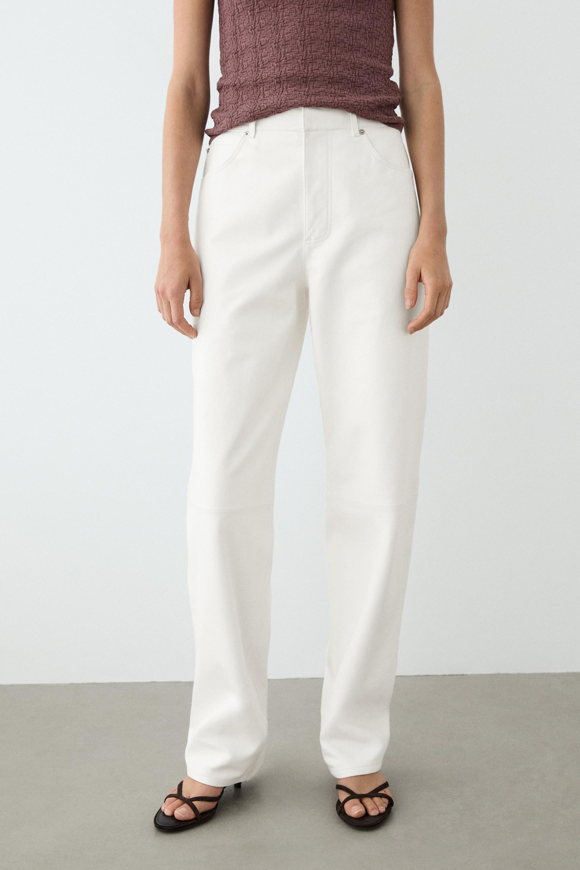Straight-leg leather pants - White | ZARA Canada