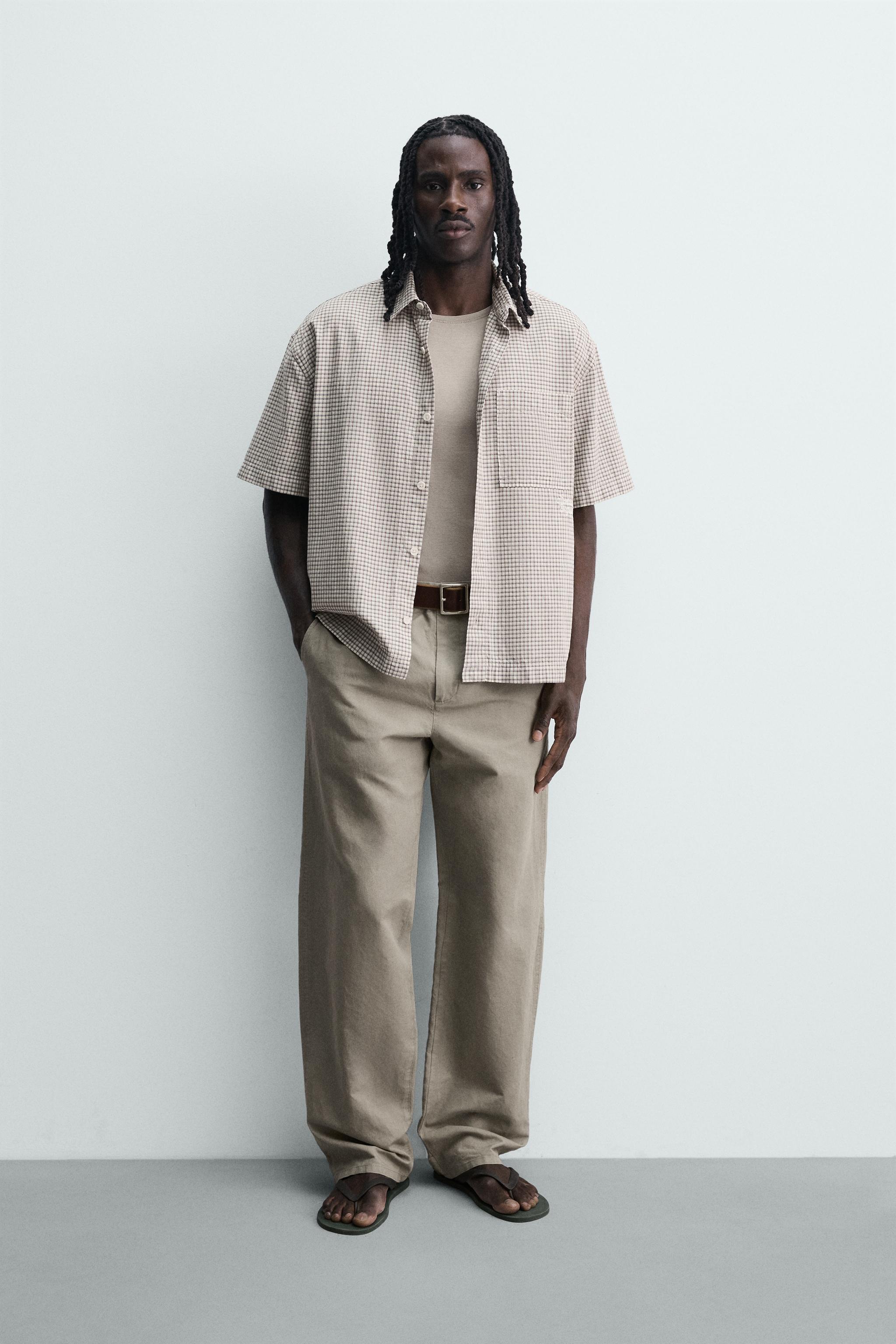 Мужские рубашки Zara RELAXED FIT PLAID TEXT SHIRT