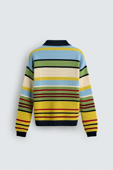 POLO EN MAILLE JACQUARD À RAYURES - Multicolore de Zara - Image 7