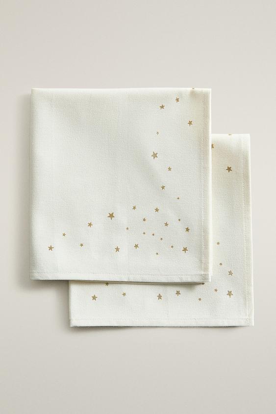 Zara CHRISTMAS STAR PRINT COTTON NAPKINS - Gold - Image 0