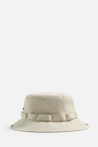 Zara UTILITY BUCKET HAT - Ecru