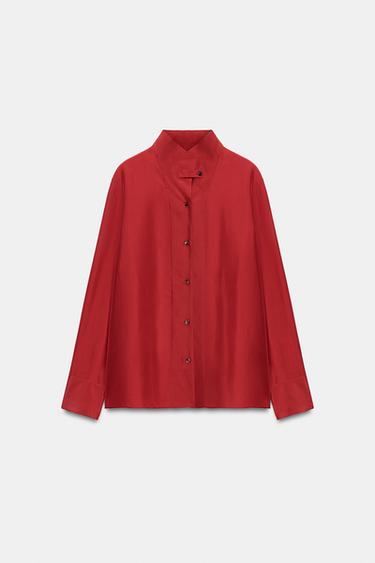 ZW COLLECTION 100% SILK SHIRT - Red by Zara