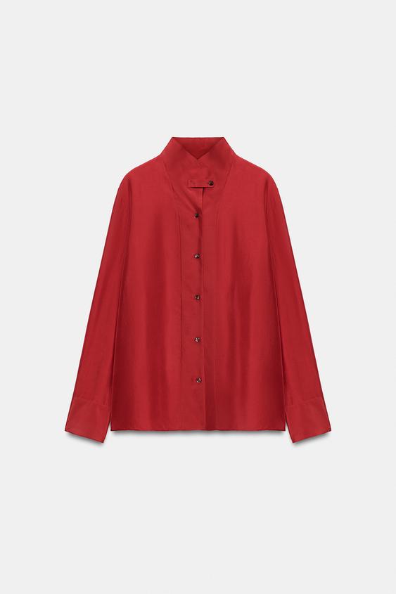 Zara 100% SILK ZW COLLECTION SHIRT - Red - Image 0
