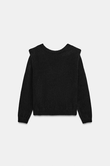 PLAIN KNIT JUMPER WITH V-NECK BACK AND SHOULDER PADS - Black by Zara