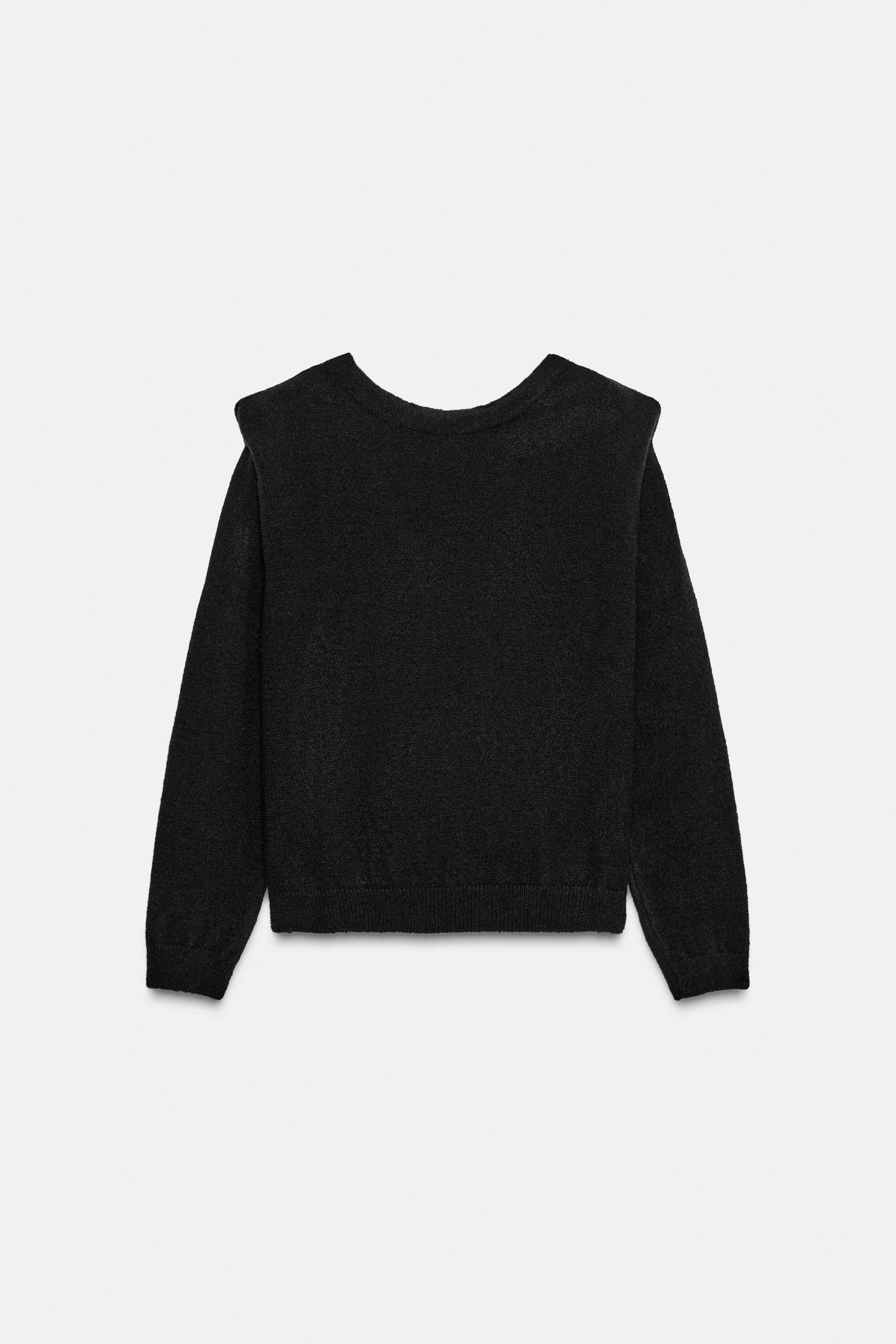 SHOULDER PAD V-NECK BACK KNIT JUMPER