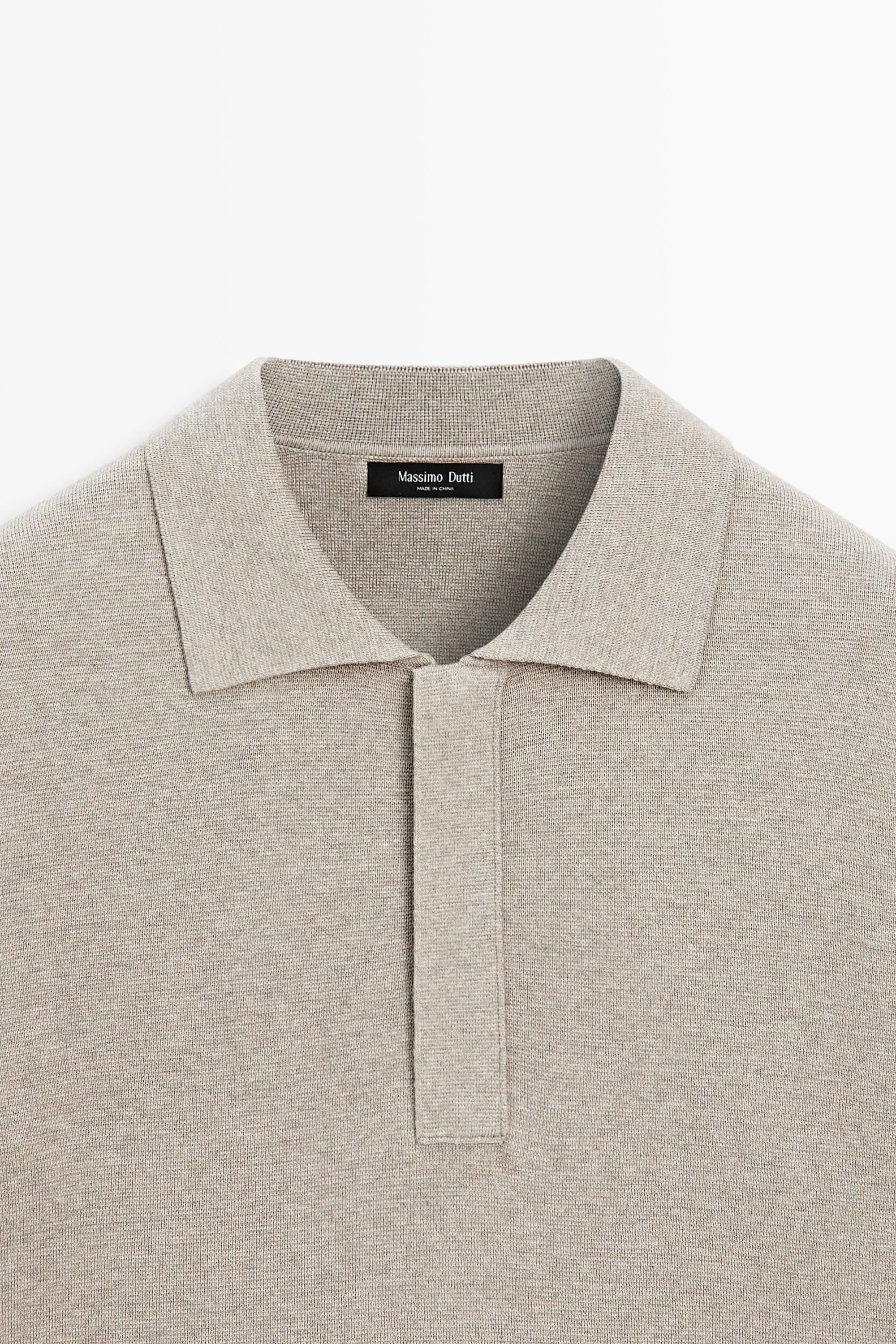 Cotton blend knit zip polo sweater