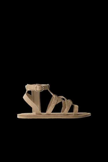 STUDDED SPLIT SUEDE SANDALS - Beige by Zara - Image 0