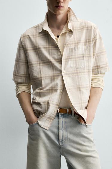 REGULAR FIT CHECK SHIRT - Sand by Zara - Image 5