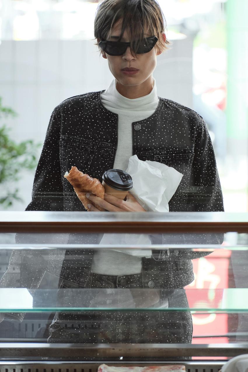 ラインストーン付きデニムジャケット ZW COLLECTION - グレー | ZARA 