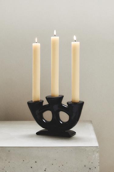 TRIPLE CERAMIC CANDELABRA X COLLAGERIE - Black by Zara