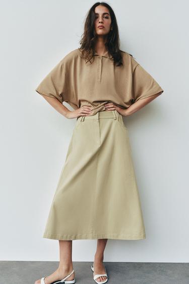 WIDE WAISTBAND MIDI SKIRT - Light beige by Zara