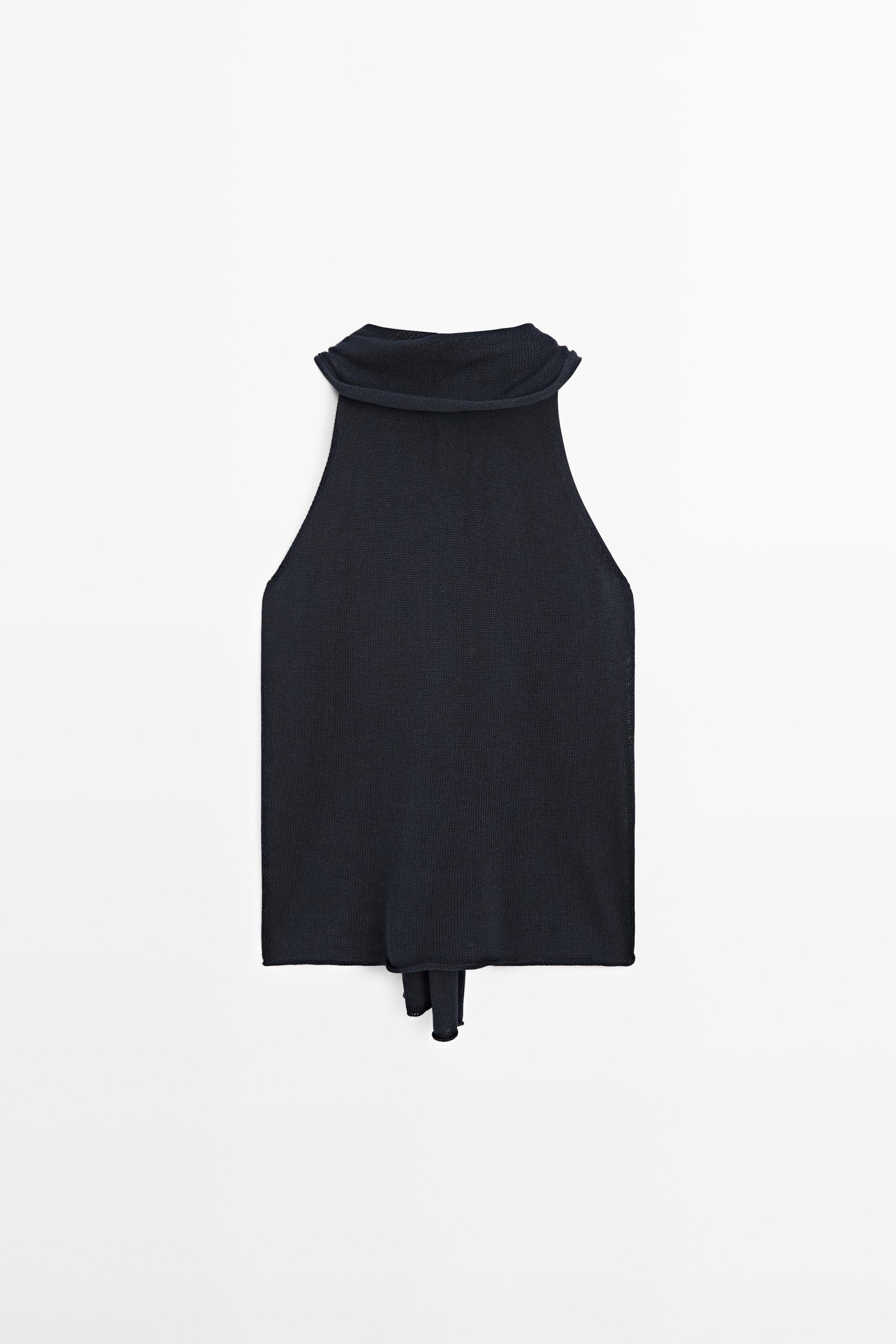 Flowing halter top with tie - Navy blue | ZARA United States