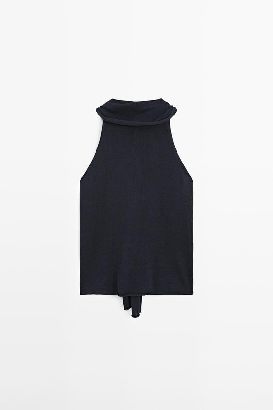 Top fluide à encolure américaine et nœud - Bleu marine de Zara - Image 0