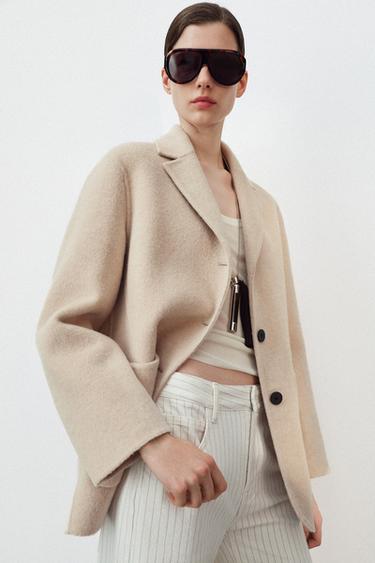 ZW COLLECTION CROPPED WOOL BLEND COAT - Beige by Zara