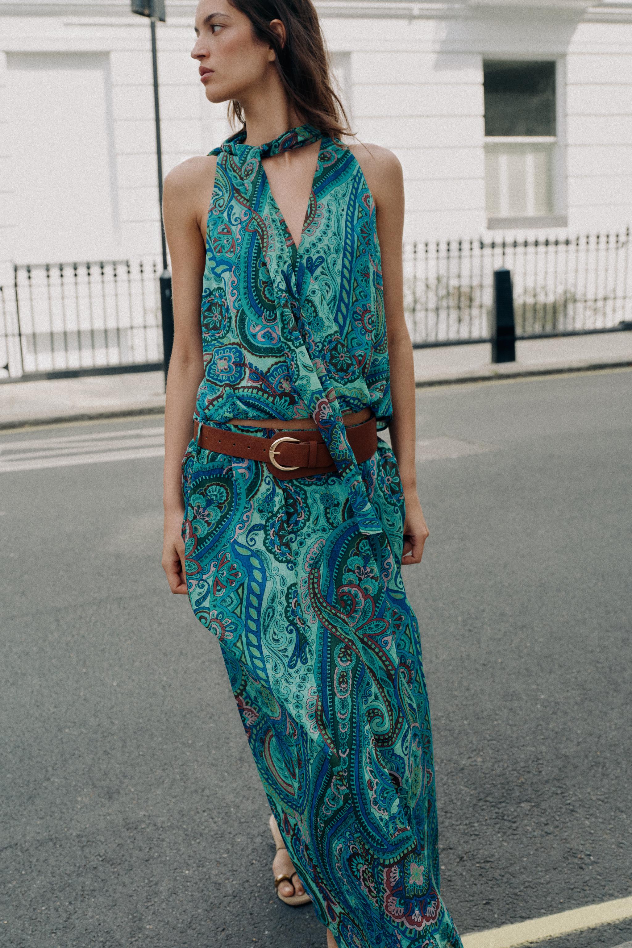PRINTED BELTED SKIRT — Multicolored