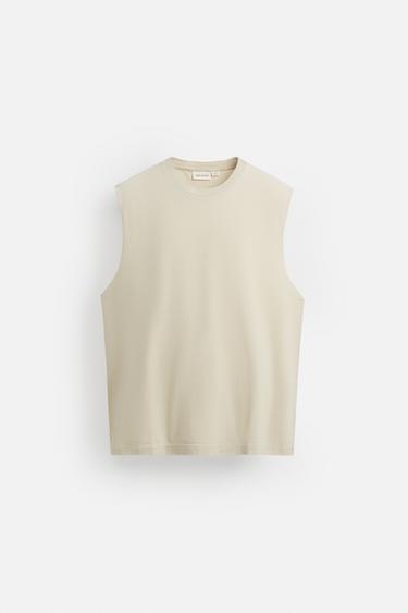COTTON TANK T-SHIRT - Beige by Zara
