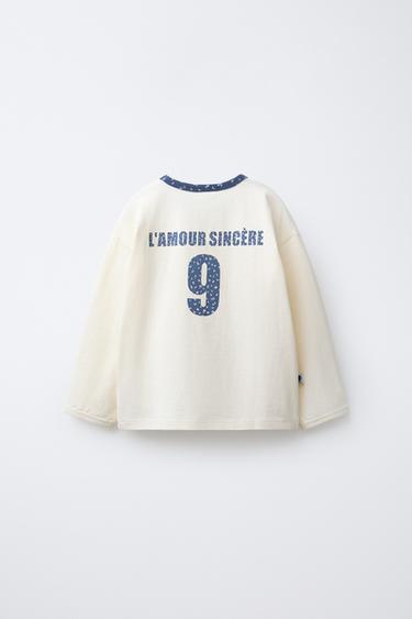 T-SHIRT IMPRIMÉ À INSCRIPTION ET À FLEURS - Bleu clair de Zara - Image 1