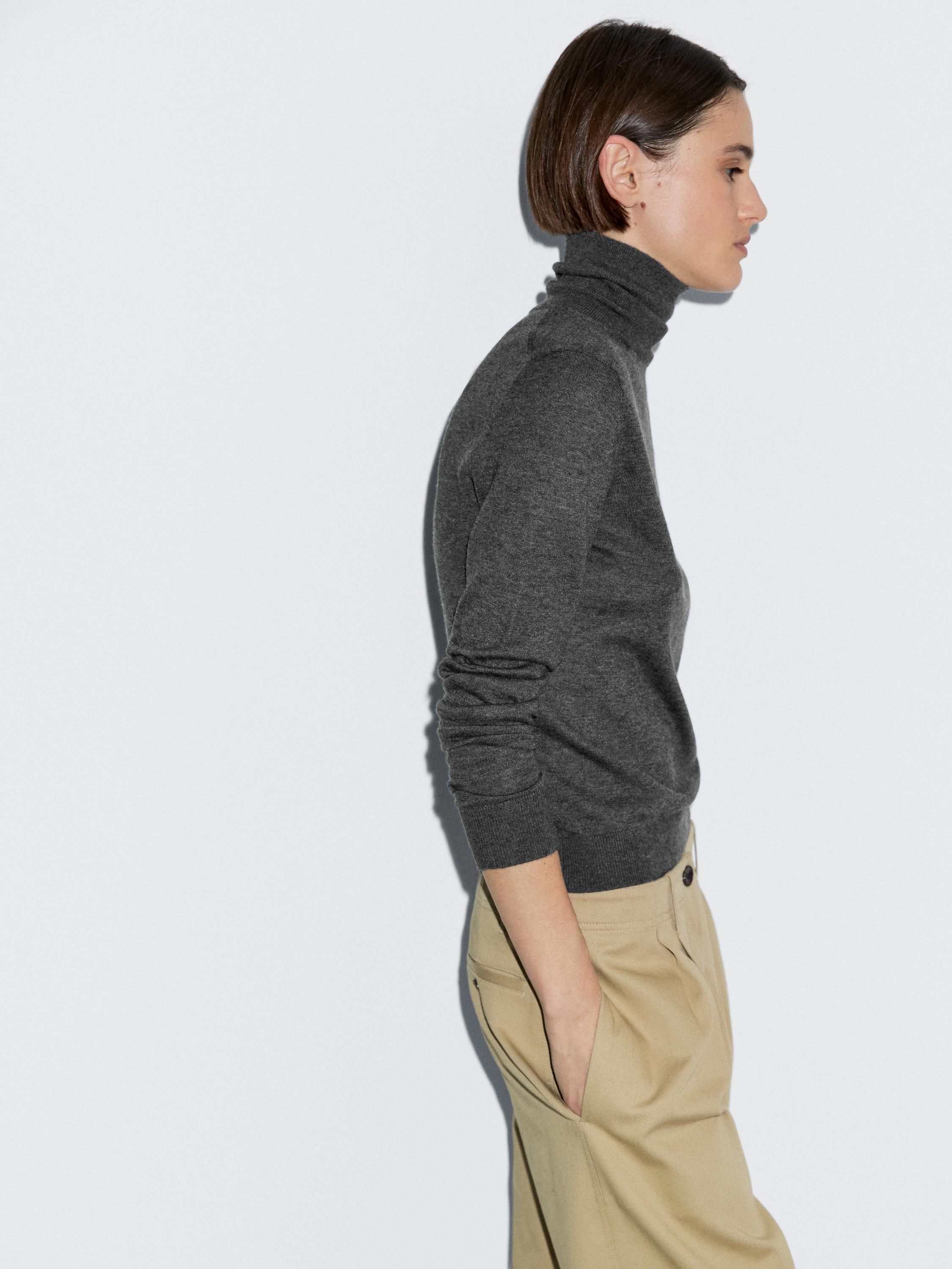 Wool blend high neck knit sweater