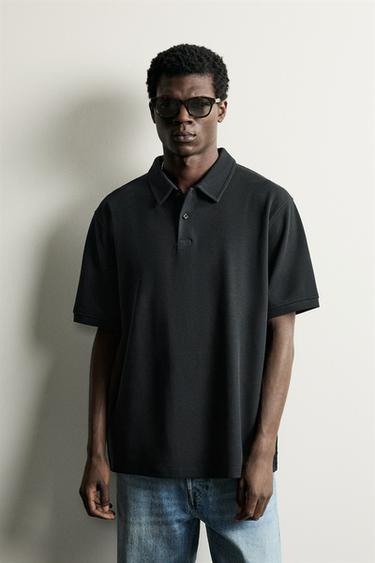 REGULAR FIT TEXTURED POLO — Black 2
