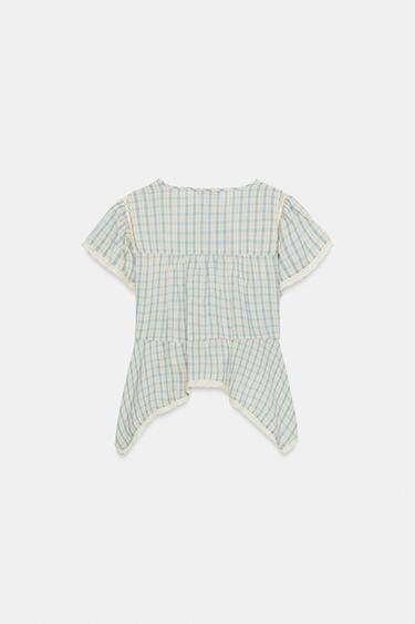 TOP À CARREAUX BRODÉ ENTRE-DEUX - Bleu / Blanc de Zara - Image 8