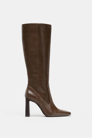 BOTA ALTA PESPUNTE - Marrón de Zara