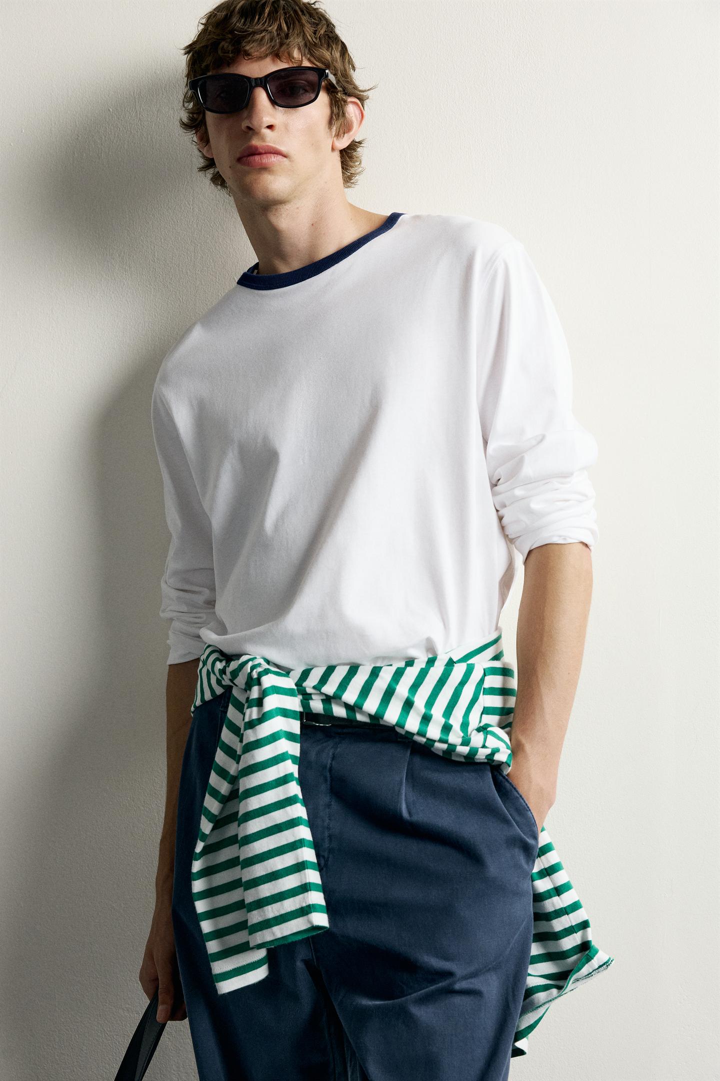 Мужская футболка Zara 0FR. Paris X ZARA Contrast, цвет: Светлый бежевый — фото 5