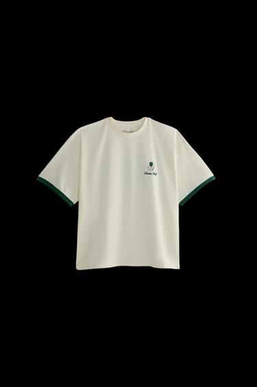 COTTON TENNIS T-SHIRT - Ecru / Green by Zara - Image 0