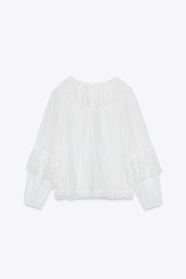 SEMI-SHEER ROMANTIC BLOUSE - Oyster-white by Zara - Image 6