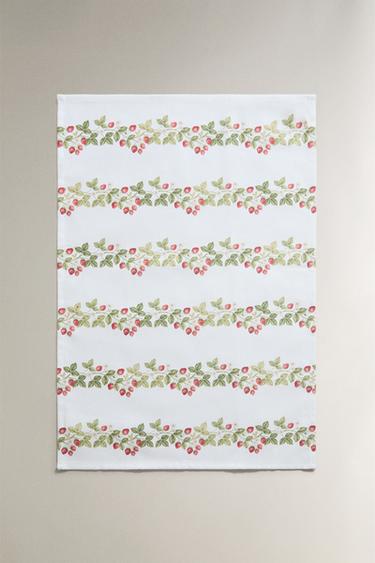 PACK OF FLORAL COTTON TEA TOWELS (PACK OF 2) - White / Red by Zara - Image 2