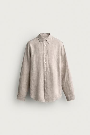 Zara REGULAR FIT 100% LINEN SHIRT - Light beige